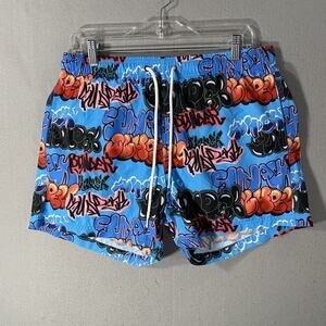 Sundek Swim Trunks Lined Board Shorts Blue Graffiti Print Men’s Size XL